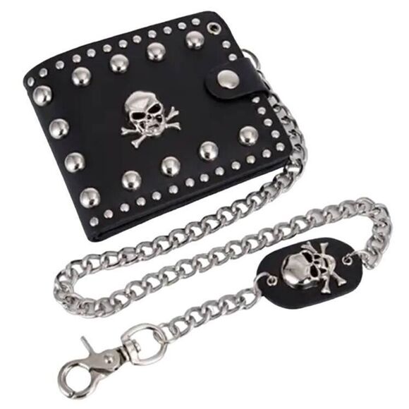 Vintage Black Leather Skull Wallet -O - Picture 1 of 4